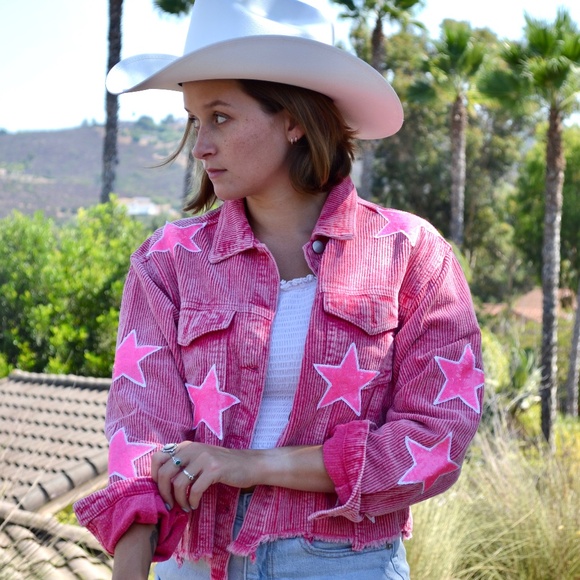 Pink Corduroy Cowgirl Star Jacket, Nashville Country Concert Jacket - Picture 1 of 14